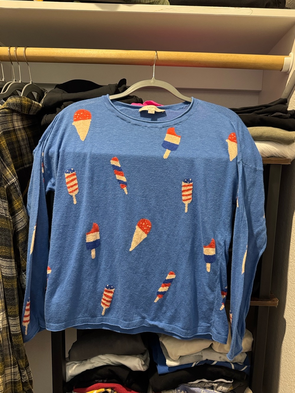 LOFT Blue Sweater with Pink Accent